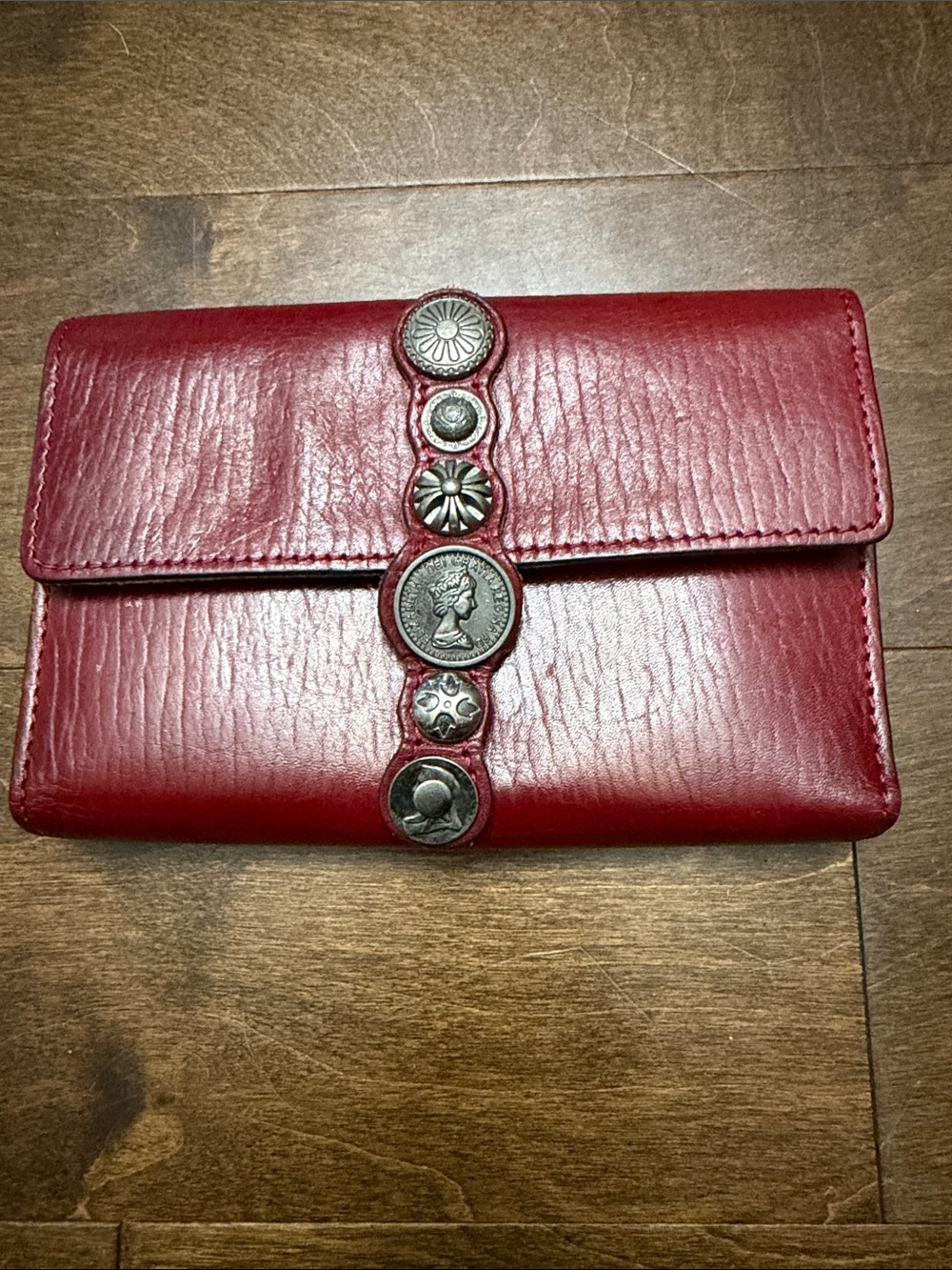 Patricia Nash Red Leather Wallet with Decorative Studs